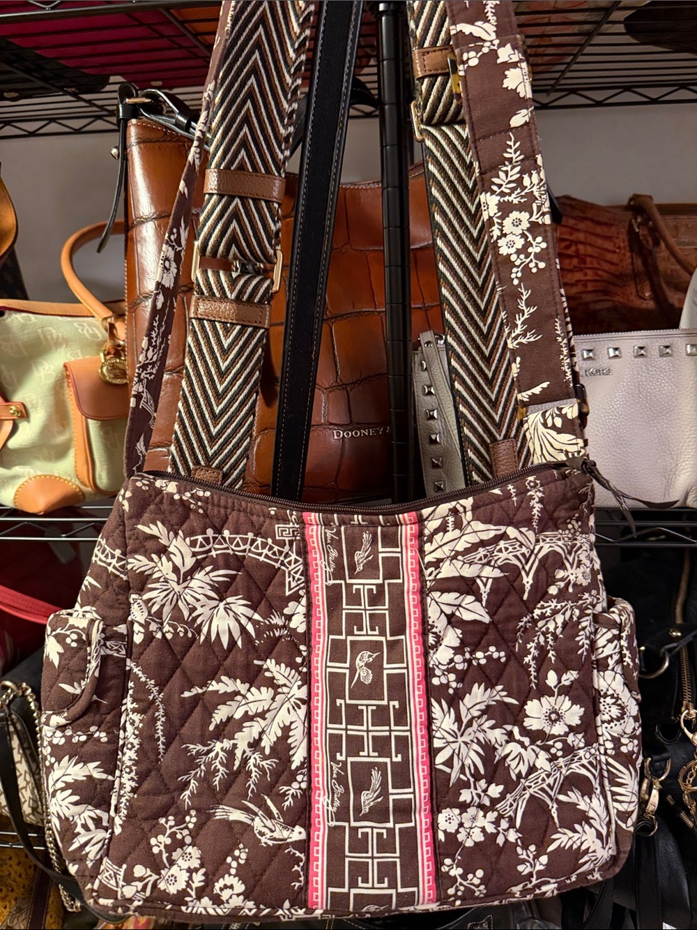 Vera Bradley Brown Floral Quilted Crossbody Bag
